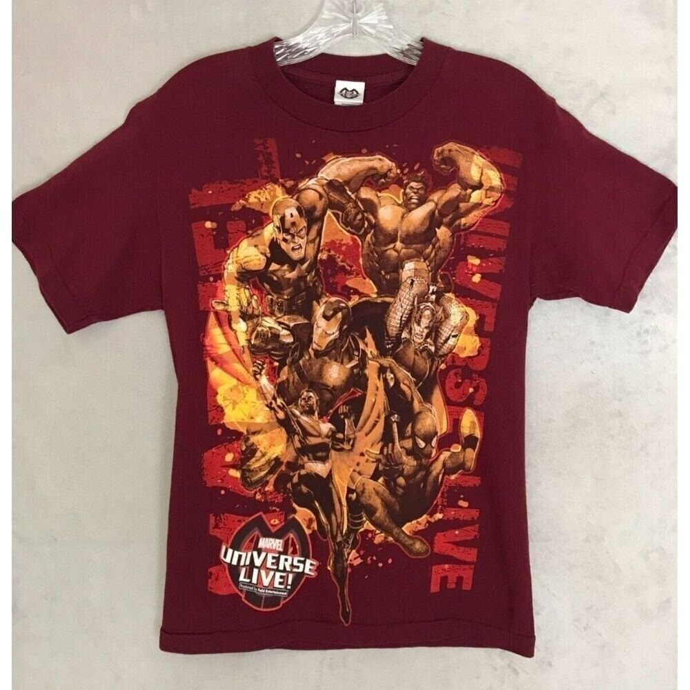 Marvel Universe‎ Team Live T-Shirt Burgundy Red Short Sleeve Cotton Unisex Small